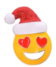 Love Emoji Smiley Face Pin Brooch Silver Tone NEW Christmas Santa Hat Heart Eyes