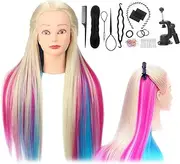 Manequin Head,TopDirect 70cm Long Colourful Hair Cosmetology Mannequin Head Hair Styling Hairdressing Practise Training Doll Heads with Clamp Holder and Tools