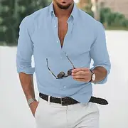 Men's Shirt Summer Shirt Beach Wear Button Up Shirt Black White Blue Gray Long Sleeve Solid Color Plain Turndown Outdoor Street Button-Down Clothing Apparel Co