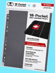 10 ULTIMATE GUARD 18-POCKET GREY Card Pages Side Loading Storage Sheets Binder
