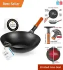 Authentic 13.5” Carbon Steel Wok with Flat Bottom for Asian Cuisine Mastery