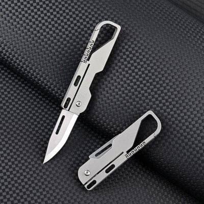 Titanium + D2 Steel Mini Keychain Folding Knife Carabiner Letter Opener EDC Tool
