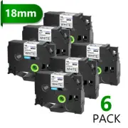 6PK Compatible with Brother P-Touch TZ-241 Black on White 0.7" Label Tape 18mm