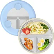 2Pcs Stainless Steel Kids Divided Plate Toddlers Divided Platter with Suction and Removable Silicone Sleeves for Kids Toddlers(Colorful,Style 2)