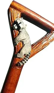 Wooden Raccoon Head Carved Cane - Premium Animal Carved Walking Stick Cane with Ergonomic Palm Grip Handle - 36" Brown Unique Handmade Elegant Carved Walking Stick for Men, Women, Hiking