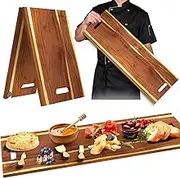 36'' Acacia Large Charcuterie Board, Wooden Foldable Charcuterie Boards with Handles & 4 Knives Set, Cheese Board Rectangular Food Platter for Bread Meat Appetizers Dining Table Kitchen Patio BBQ