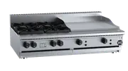 B+S Black Combination Four Open Burners & 600 mm Grill Plate Bench Mounted LPG