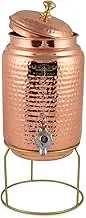 Golden Drops Pure Hammered Copper Water Dispenser With Tap & Stand Matka Water Jug Pot 5 Liter With 2 Copper Glasses