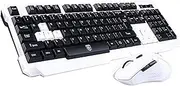 Wireless Keyboard and Mouse Combo, 2.4GHz Cordless USB Computer Keyboard Ergonomic Multimedia and Wireless Optical Mice Set for Home Office Study Gaming Use (White)