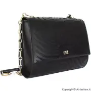 Cavalli CLASS Roberto Cavalli perforated black leather small crossbody flap bag