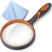 Magnifying Glass 10X Handheld Reading Magnifier with Cleaning Black, Orange