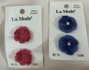 2 Packages La Mode buttons Roses #1551 Pansies #1556 Hand Painted