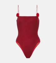[Oseree] Oséree Floral-appliqué swimsuit AU 12 red