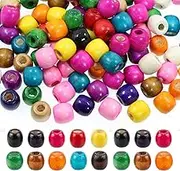 200Pcs Large Hole Wood Beads, BetterJonny 16x17mm Barrel Beads Assorted Color Hair Braid Beads Natural Wooden Spacer Beads Bulk for Macrame Rosary Bracelet Jewelry Craft Making