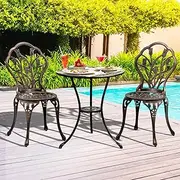 Livsip Outdoor Furniture Aluminium Table and Chairs 3Pcs Bistro Set-Bronze