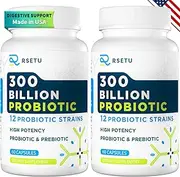 Probiotic for Women and Men, 300 Billion CFU 12 Probiotics Strains, Organic Pre+Probiotic Blend Shelf Stable Acidophilus Supplements for Total Gut Health Supports Digestive & Immune System 2 Pack