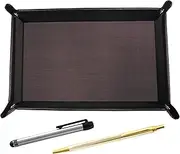 Chevrolet Choco Color Cowhide Leather Pen Tray Metal Touch Stick Silver and Z66 Full Body Gold Hex Knock Metal Ballpoint Pen Set TRATYO-ALST-Z66KB