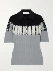 [Proenza Schouler White Label] Proenza Schouler White Label - Louisa Printed Wool Polo Shirt - Gray - small small Gray