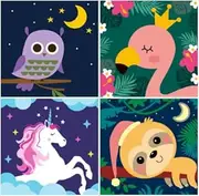 Jozutoyz Pack of 4 Paint by Numbers Children, Paint by Numbers from 5 6 7 8 Years Girls Beginners Oil Painting Kit with Brushes Canvas Acrylic Paint as a Gift 20 x 20 cm (Animals B)
