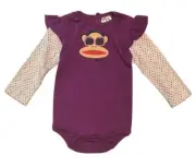 PAUL FRANK GIRLS BODYSUIT - PURPLE GLASSES 3/6 MONTHS - BABY LONG SLEEVE