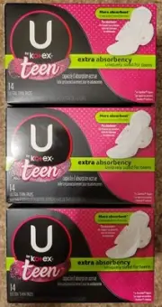 3x U by Kotex Teen Extra Absorbency Ultra Thin Pads Uniquely Sized For Teens