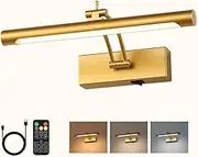 7Degobii Battery Operated Picture Light with Remote,Wireless Gallery Lights Gold 12in Rechargeable Display Light with Flexible Swing Arm,Dimmable Wall Sconce for Artwork on Wall