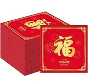 Chinese New Year Decorations 2025 Red Napkins, 20pcs Happy Chinese New Year Fu Character Serviettes, Spring Festival Party Decorations Red Tablewear Supplies, 33 * 33cm/13 * 13in