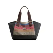 Women Large Capacity Canvas Casual Stripe Handbag Shoulder Bag For Shopping