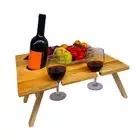 Outdoor Foldable Wine Table Folding Wooden Tray Champagne Beer Cup Holder