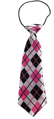 Kids Boys Pink, White & Black Patterned Elastic Neck Tie - Criss Cross Pink