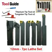 7pc 12mm 1/2" Indexable Tip Carbide Lathe Tool Set Metal Boring Turning Parting