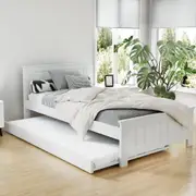 Kids Elvis Wooden King Single Trundle Bed Frame White