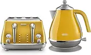 [De'Longhi] Icona Capitals Breakfast Collection, Bundle Includes 4-Slice Toaster and Electric Kettle, New York Yellow