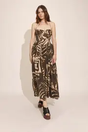 estie printed maxi dress in brown