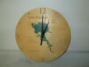 11 1/2" Wooden Lake Manitou Rochester Indiana Round Battery Operated Wall Clock