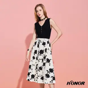 【HONOR 山形屋】黑花朵造型傘狀半身裙(MOMO獨家限定)