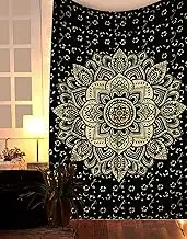 Rajsee Gold Mandala Tapestry - Boho Bedroom Aesthetic - Trippy Cute Wall Hanging - Black Gold Wall Art 52x82 Inches