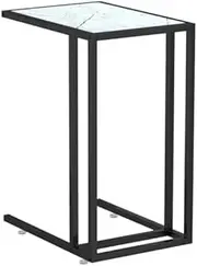 Computer Side Table with White Marble Top & Tempered Glass Shelf - Modern Desk for Home Office, Bedroom, or Living Room - Sturdy & Stylish 50x35x65 cm