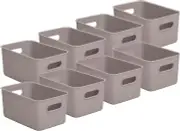 Superio 5L Small Ribbed Storage Bin- Plastic Storage Bin (8 Pack, Taupe)