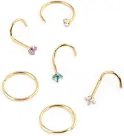 [Lovisa] Gold Plated Surgical Steel Pastel Diamante Nose Stud 6-Pack | Premium Gold PVD Plated on Surgical Steel | Hypoallergenic | On Trend Designs, metal, cubic-zirconia