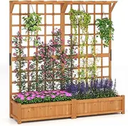 Giantex Large Raised Garden Bed with Trellis & Roof, 72" Wooden Garden Bed, High Trellis for Plant Flower Climbing Pot Hanging, Indoor & Outdoor Planter Box for Yard, Garden, Balcony