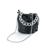 FASHNZFAB Pu Leather Bucket Bag W/ Chain Straps