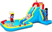 Bounwell Inflatable Water Slide, Blow Up Water Slide with Climbing Wall, Water Slide for Kids Backyard with Basketball Hoop, Water Cannon and Splash Pool