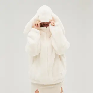 Ohsunny Cute Ears Hoodie 保暖蓬鬆人造毛皮短外套派克大衣外套帶口袋