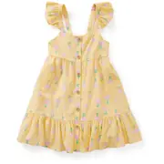 K-D Kids Linen Blend Flower Print Picnic Press - Light Yellow