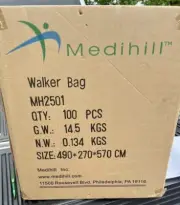 100-Pack, Walker Accessory Bags, 1 Lg & 2 Sm Pockets, MEDIHILL, MH2501-100