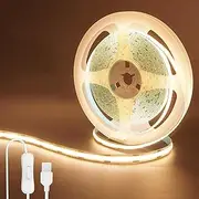 Clearhill 5V USB COB LED Strip Lights with Switch,9.84FT/3M,Warm White 3000K,320LEDs/M,8mm Width,Not Waterproof IP20,1M USB Cable,for DIY Home Indoor Decoration