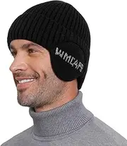 [Wmcaps] Men's Winter Hat with Ear Flaps, Warm Winter Hat with Ear Warmers, Fleece Lined Knitted Hats, Wool Hat for Men, Women, Gifts for Friends and Family