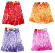 [WHAMVOX] 4pcs Kids Hawaiian Grass Dance Skirt Set 40cm Adjustable Elastic Waistband Brightly- Tropical Skirt for Party