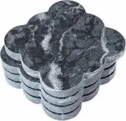EXCHUES Natural Marble Coasters Set of 4, Desk Stone Coaster for Drinks, Modern Cup Holders, Bar Coffee Table Scallop Decor (Black Marble)
